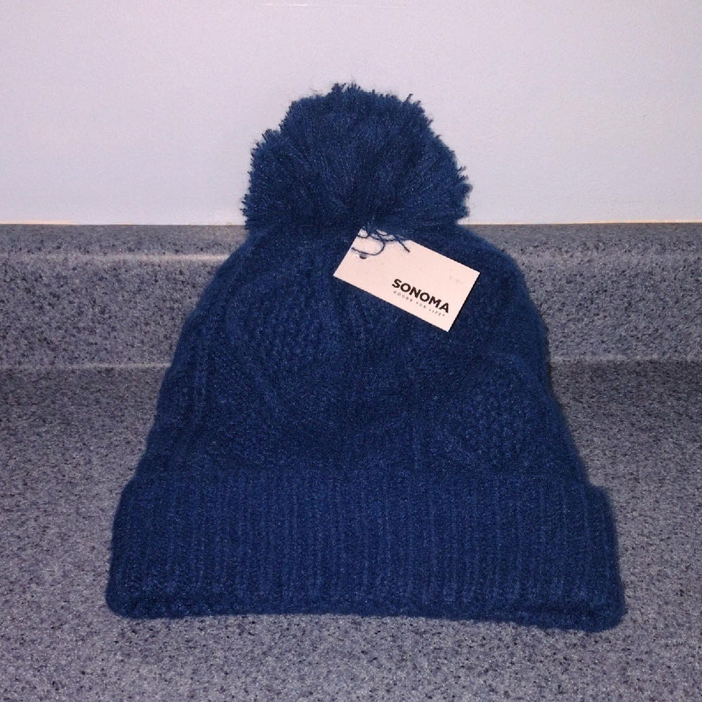 Sonoma Cable-Knit Pom Beanie Navy